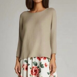 Michael Michael Kors Beige Knit Top Jersey Hem Kimono Sleeves Size XL